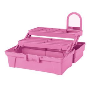 Caja cosmetiquera 14", doble bandeja, rosa, PRETUL