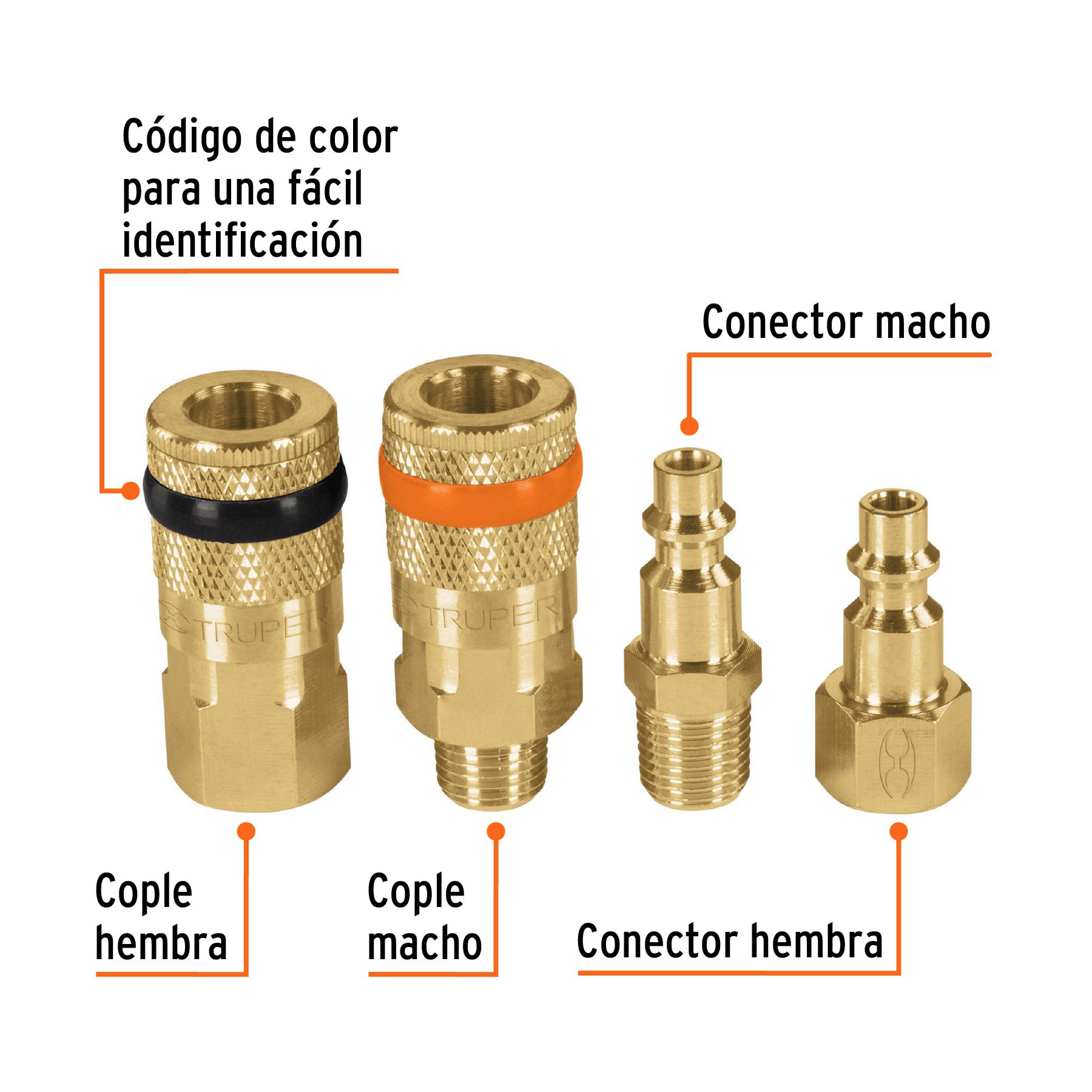 Juego de 2 conectores rápidos y 2 coples, de latón, TRUPER - Imagen 2