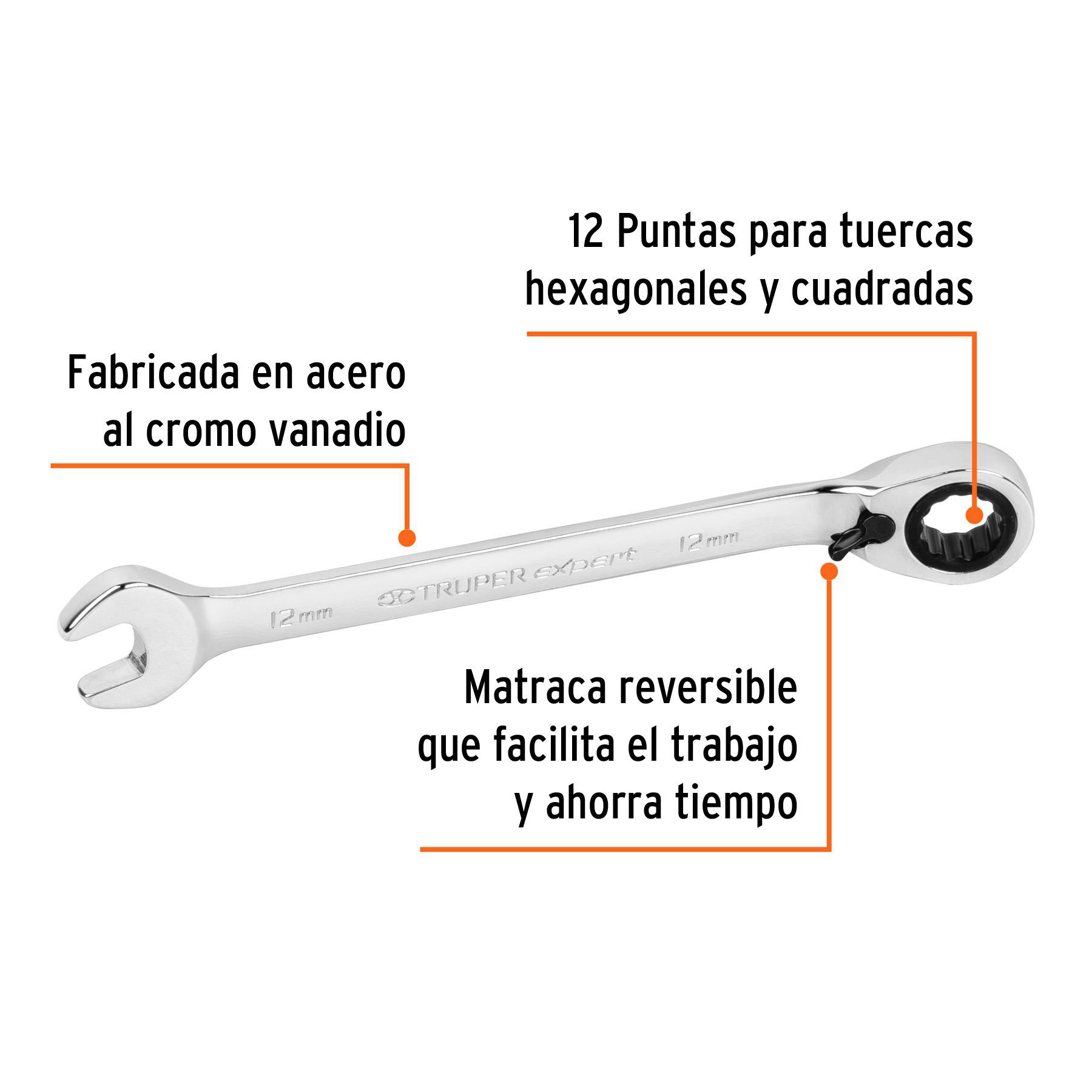Llave combinada matraca reversible 12mmx168 mm largo, Expert - Imagen 3