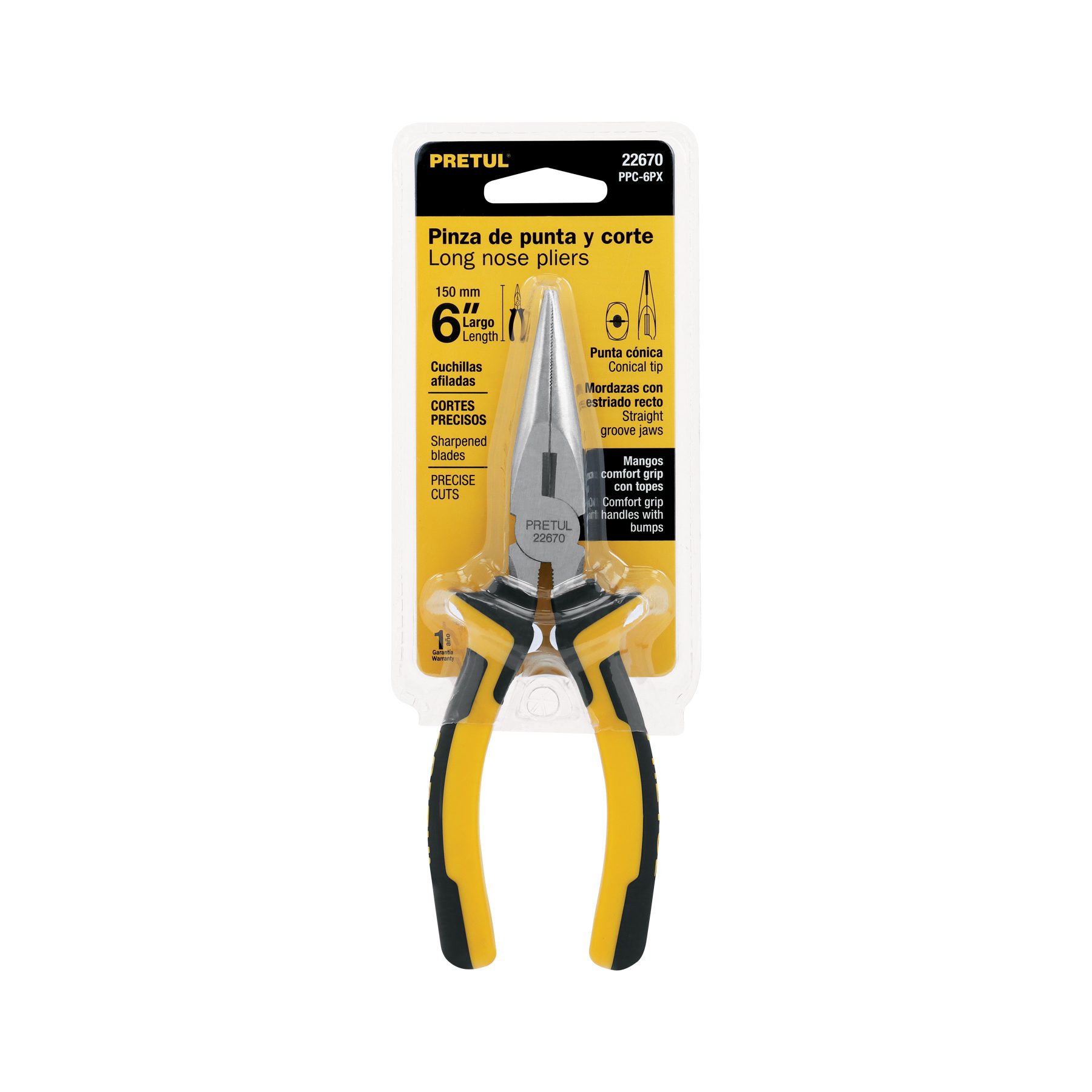 Pinza de punta y corte 6" mango Comfort Grip, Pretul - Imagen 3