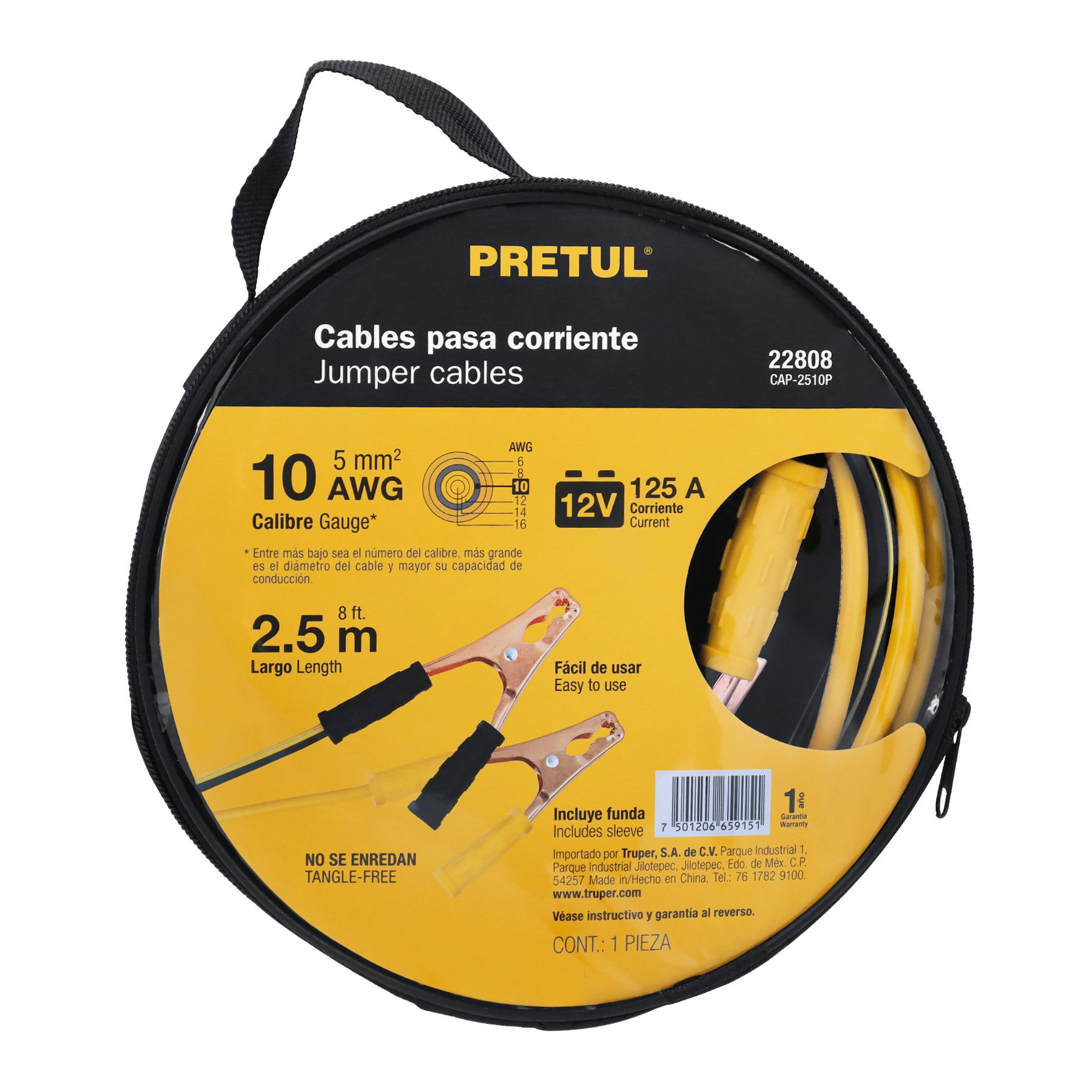 Cables pasa corriente 2.5m, 125 A, 10 AWG, con funda, Pretul - Imagen 6