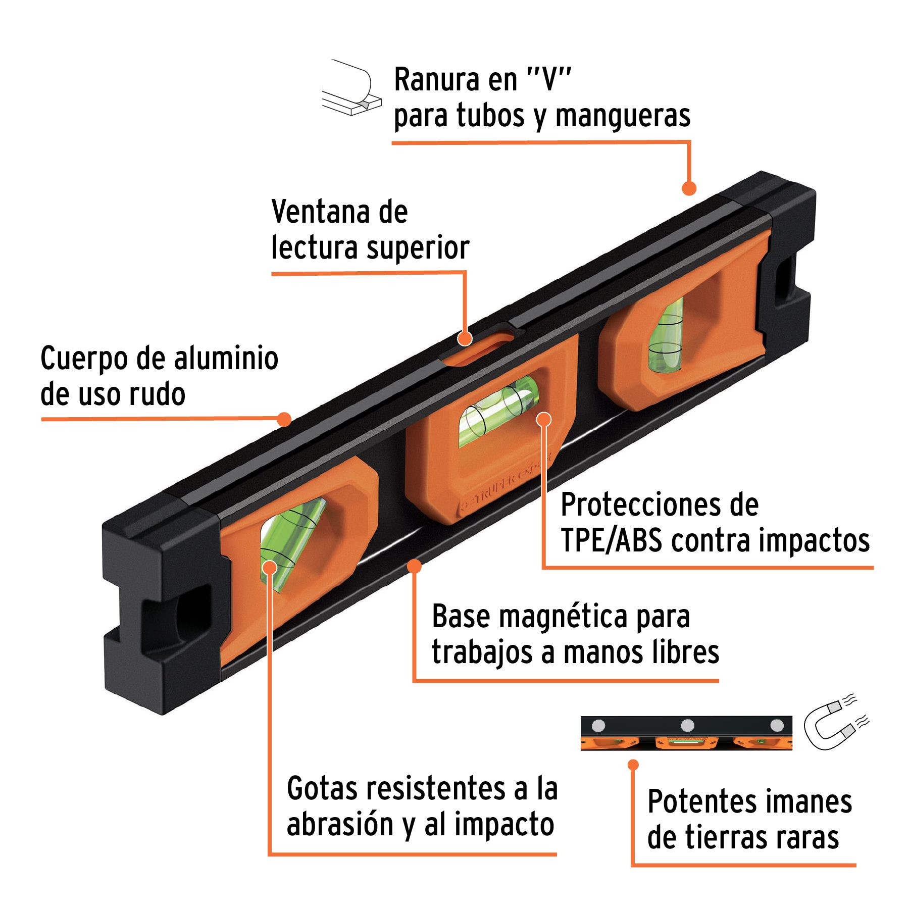 Nivel torpedo magnético de 10" con cuerpo de aluminio,Expert - Imagen 3