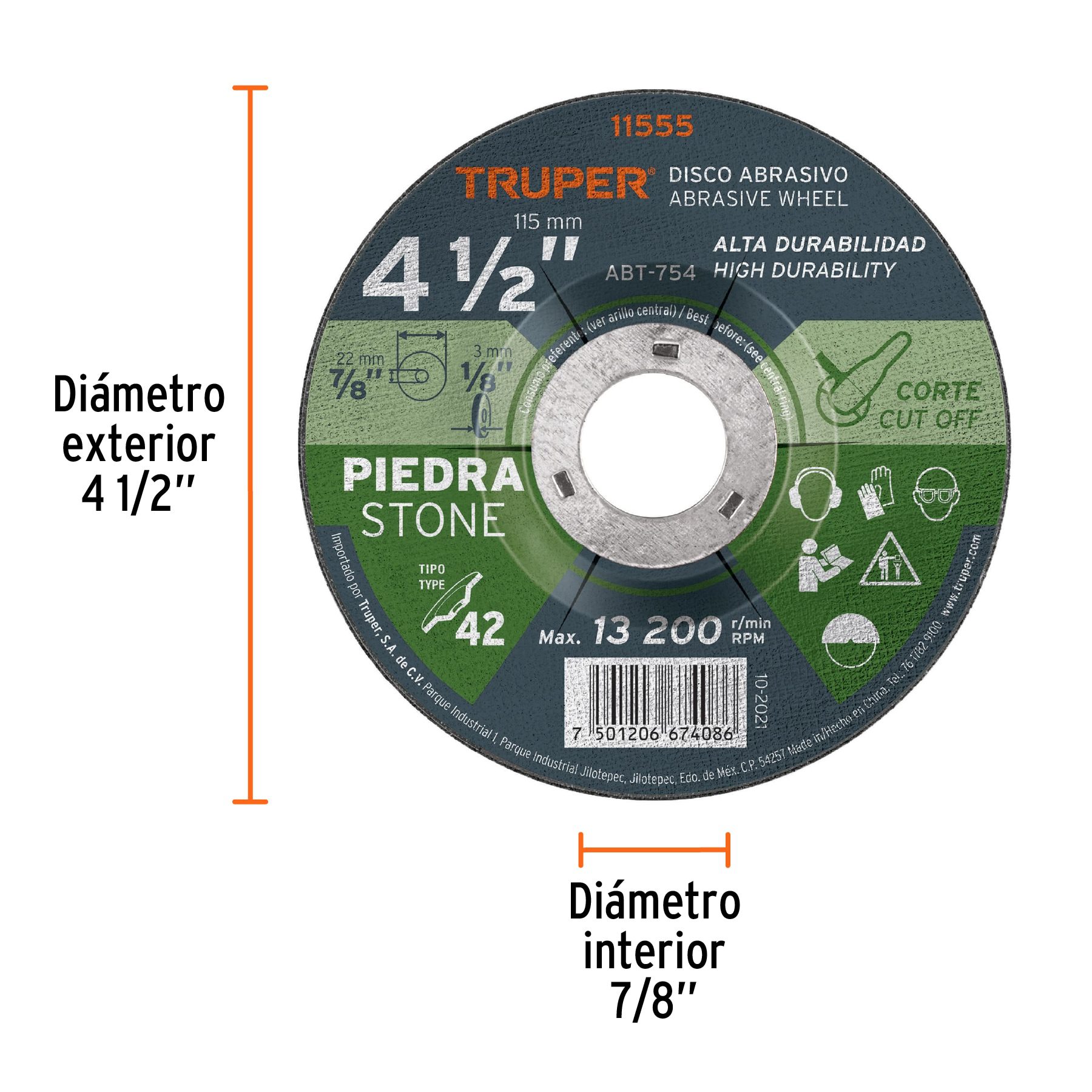 Disco Tipo 42 de 4-1/2" x 3.2 mm para corte de piedra - Truper - Imagen 2