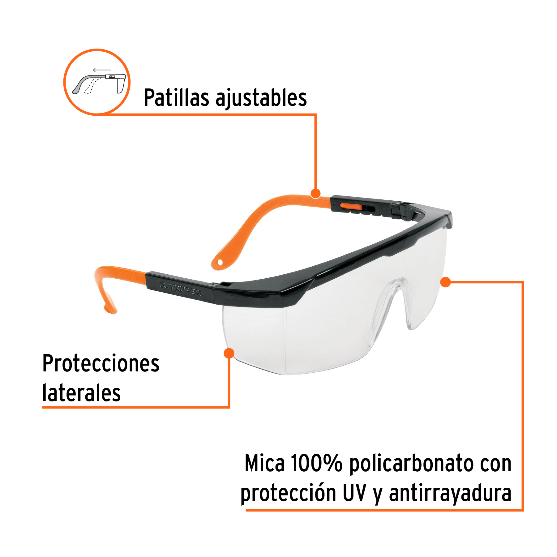 Lentes de seguridad ajustables transparentes, Truper Classic - Imagen 3