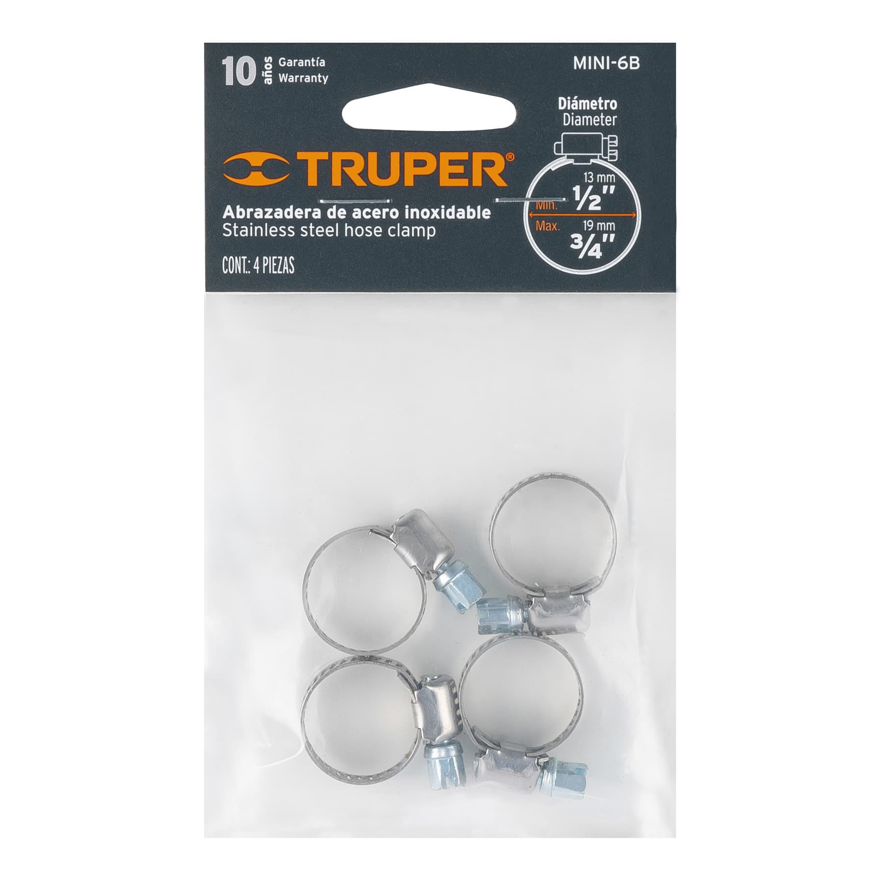 Bolsa c/4 mini abrazaderas sin fin # 6, 1/2 - 3/4", Truper - Imagen 5
