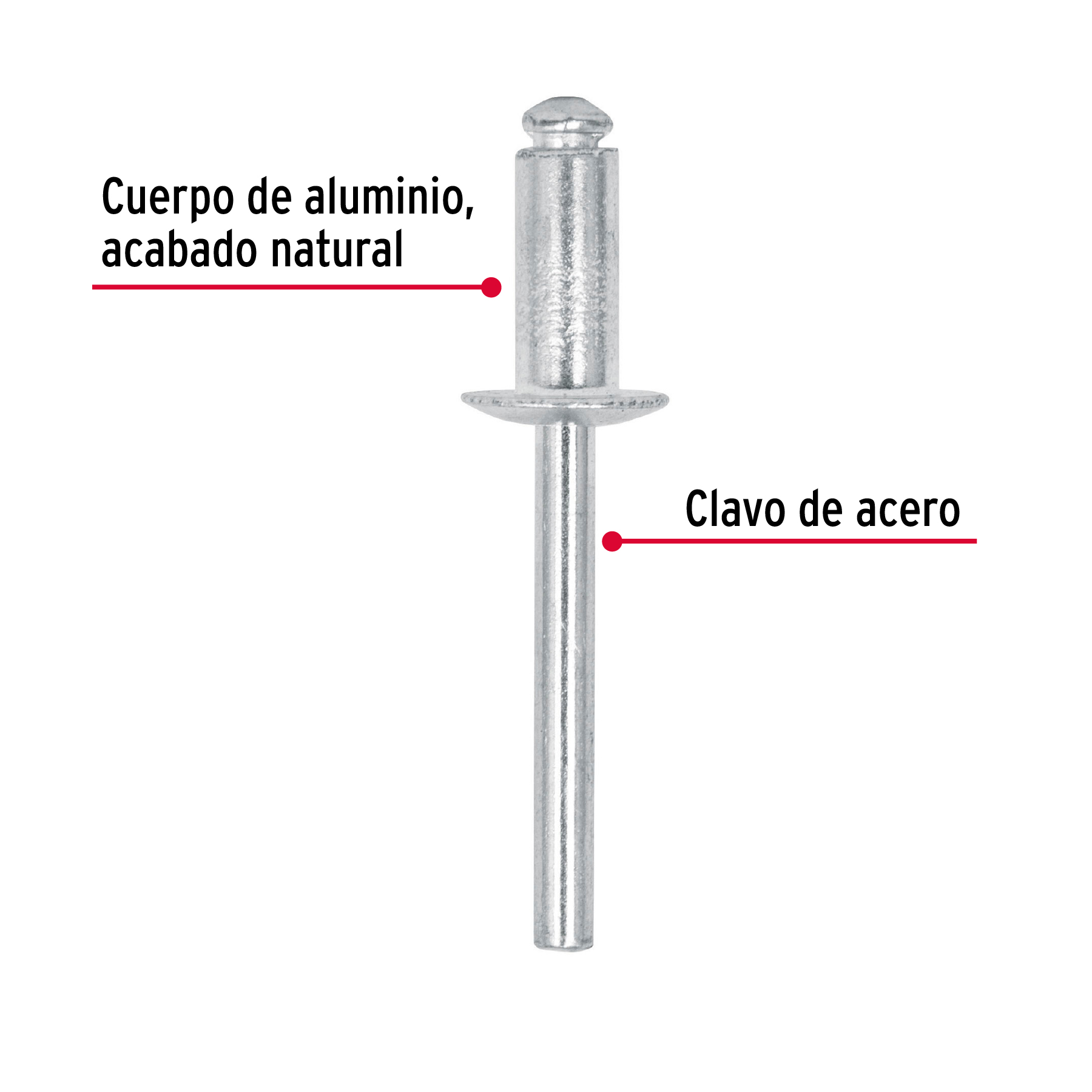 Bolsa con 50 remaches de 1/4" x 3/8" de aluminio, ala 1/2"- Truper - Imagen 4