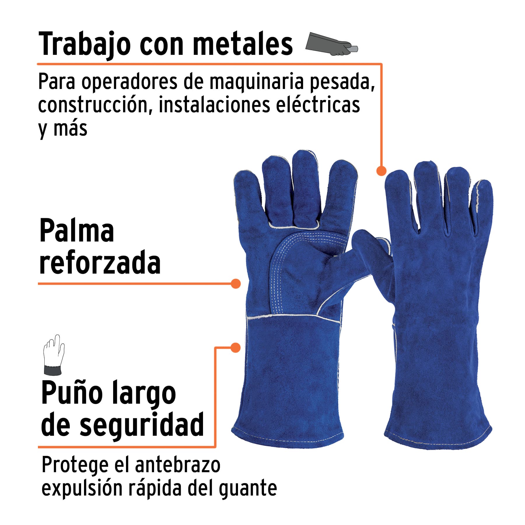 Guantes para soldador, reforzados, azules, TRUPER - Imagen 2